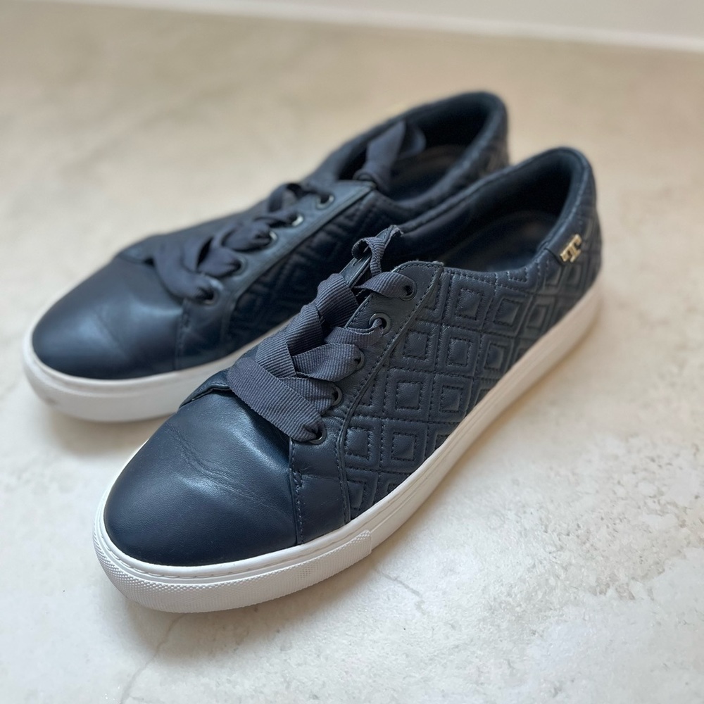 Tory Burch Black Quilted Leather Low Top Sneaker